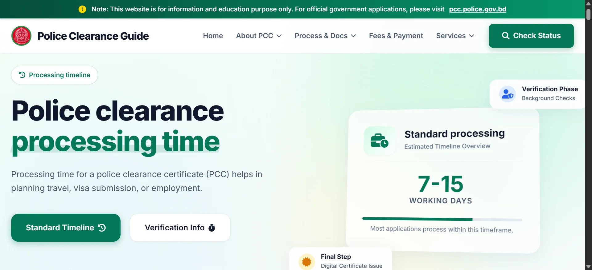 Police Processing Area Police clearance processing time