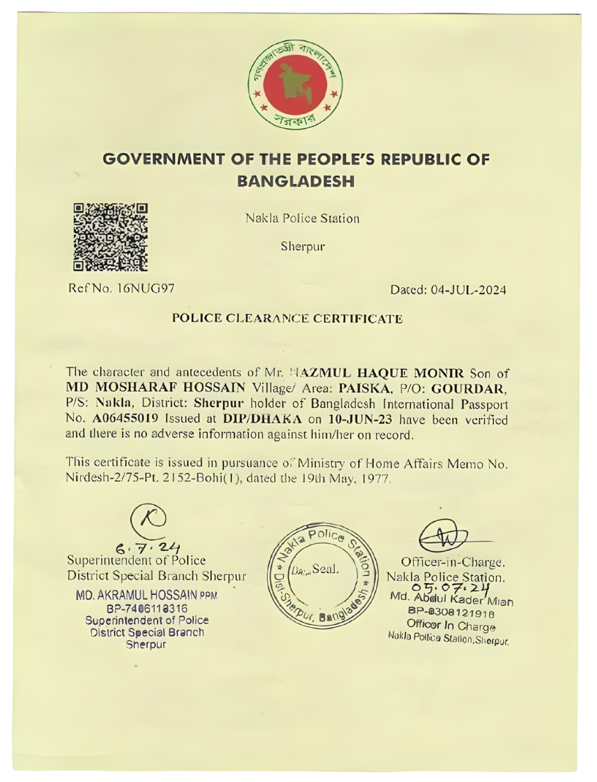 Police clearance certificate preview