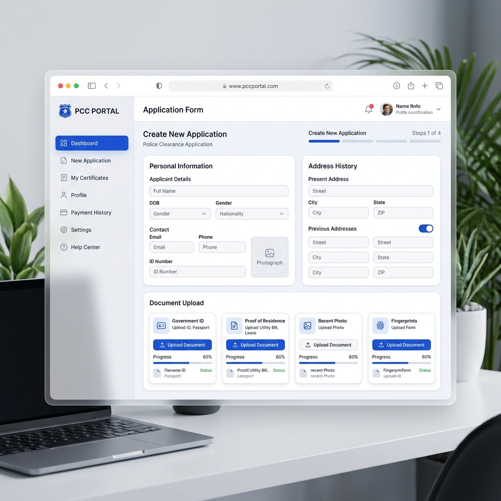 Police Clearance Application Dashboard Mockup