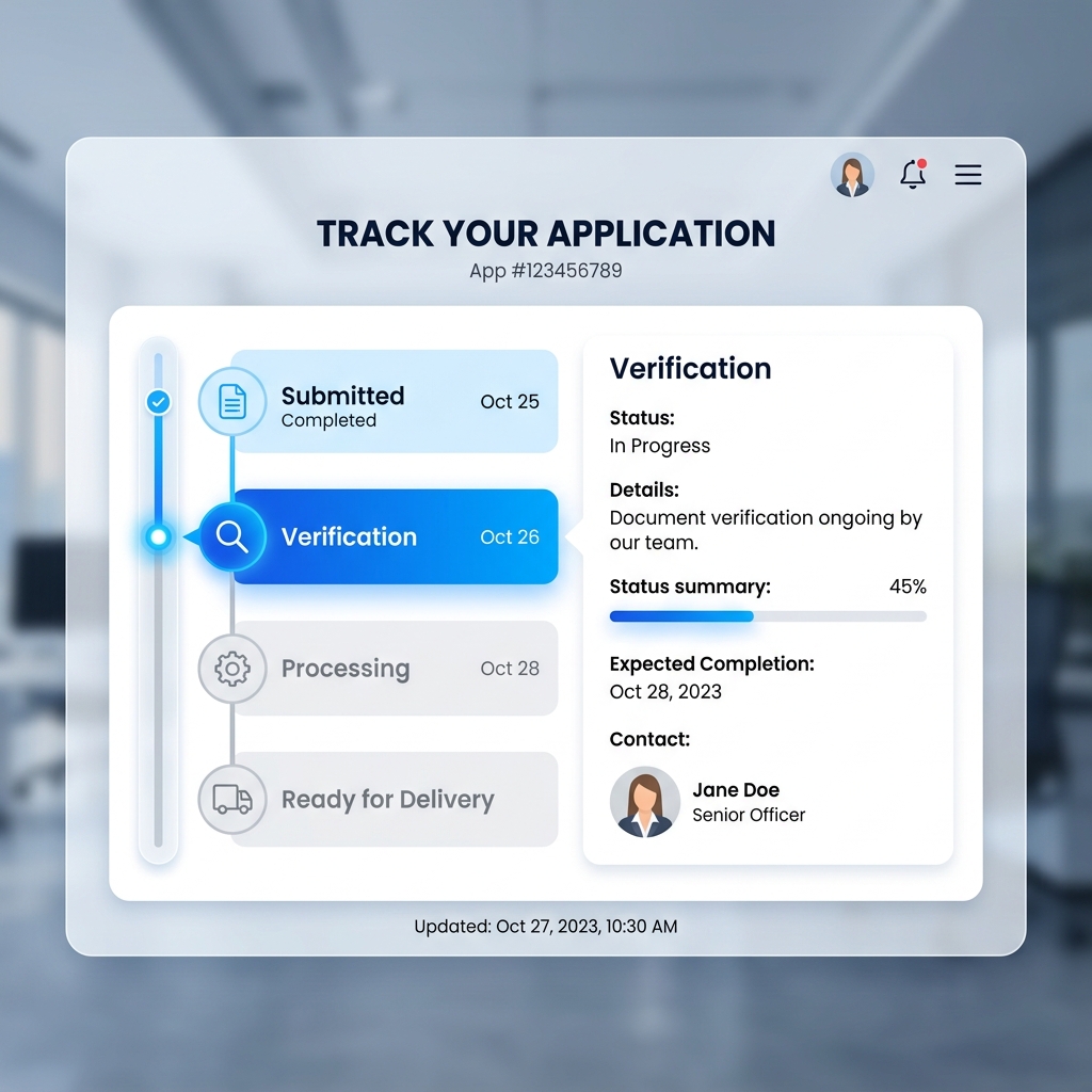 Police Clearance Application Status Timeline Mockup